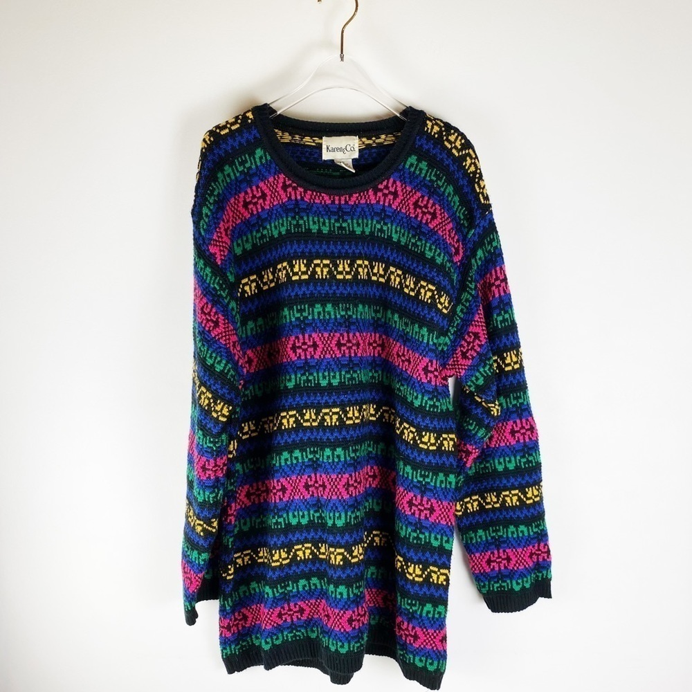 Vtg Oversized boho colorful Sweater Womens size S